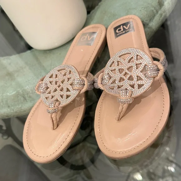 New! Dolce Vita Beige Gotie Sandals with Sparkling Rhinestones Strap Slide sz 9 - Picture 3 of 8